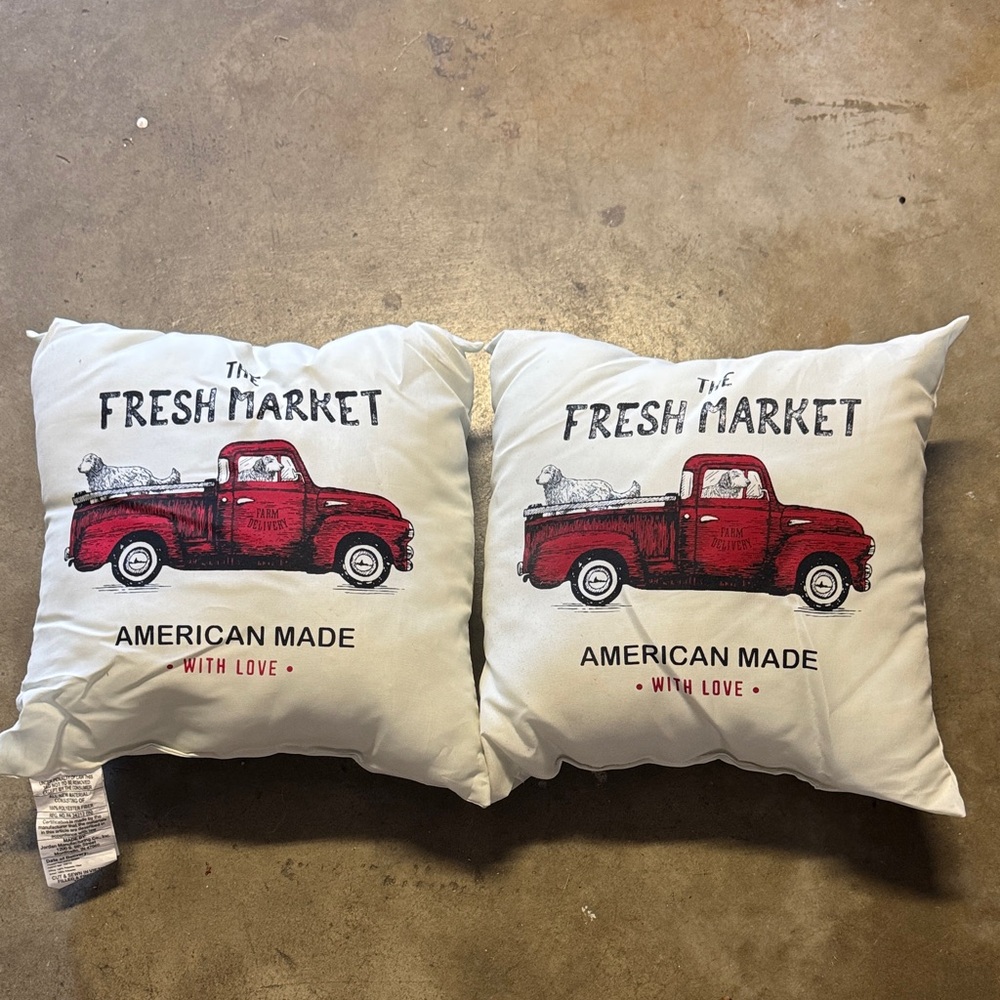 The Fresh Market Red Truck Decorative Pillow Pair